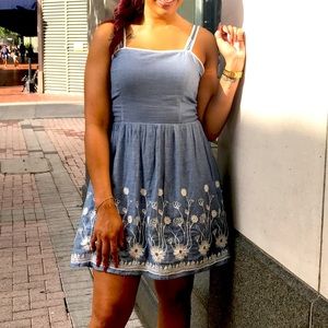 Chambray floral stitch detail sundress size L